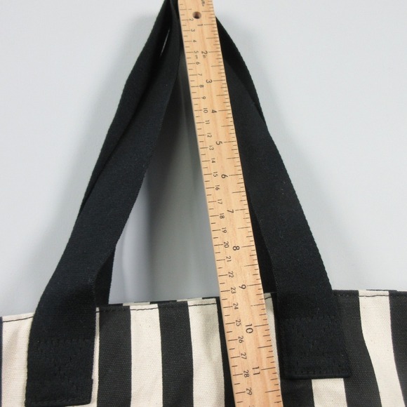 Victoria's Secret Canvas Tote Bag w/ Pouch Black White Striped Gym Travel 534 - Picture 10 of 12